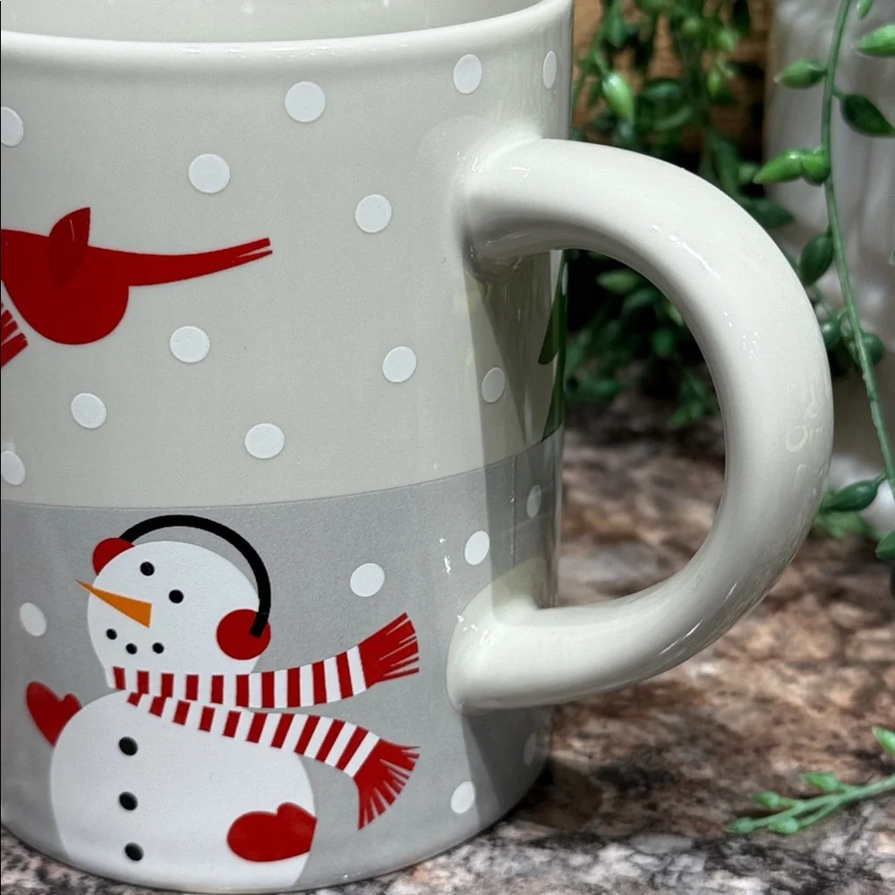 Crate&Barrel Snowman Mug - Red, White, and Gray